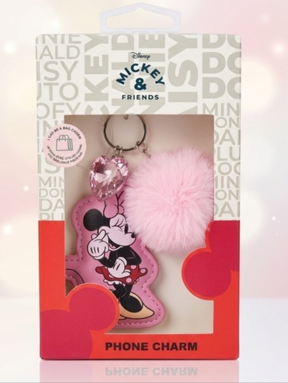Disney Pink Minnie Mouse Phone Or Bag Charm with Pom Pom Le